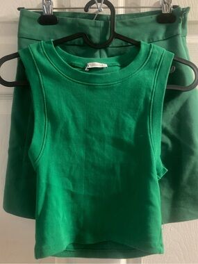 Zara Green Sleeveless Tank Top and skirt set